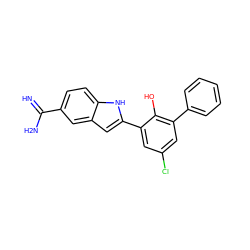 N=C(N)c1ccc2[nH]c(-c3cc(Cl)cc(-c4ccccc4)c3O)cc2c1 ZINC000013863704