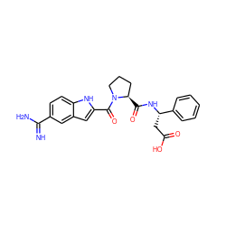 N=C(N)c1ccc2[nH]c(C(=O)N3CCC[C@H]3C(=O)N[C@@H](CC(=O)O)c3ccccc3)cc2c1 ZINC000013776125