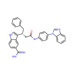 N=C(N)c1ccc2[nH]cc([C@@H](CC(=O)Nc3ccc(-n4cnc5ccccc54)cc3)Cc3ccccc3)c2c1 ZINC000014950850