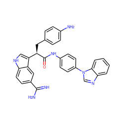 N=C(N)c1ccc2[nH]cc([C@@H](Cc3ccc(N)cc3)C(=O)Nc3ccc(-n4cnc5ccccc54)cc3)c2c1 ZINC000014950800