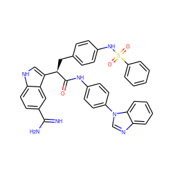 N=C(N)c1ccc2[nH]cc([C@@H](Cc3ccc(NS(=O)(=O)c4ccccc4)cc3)C(=O)Nc3ccc(-n4cnc5ccccc54)cc3)c2c1 ZINC000028396072