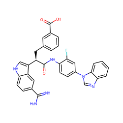 N=C(N)c1ccc2[nH]cc([C@@H](Cc3cccc(C(=O)O)c3)C(=O)Nc3ccc(-n4cnc5ccccc54)cc3F)c2c1 ZINC000014950793