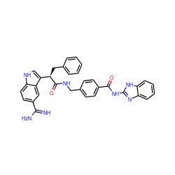 N=C(N)c1ccc2[nH]cc([C@@H](Cc3ccccc3)C(=O)NCc3ccc(C(=O)Nc4nc5ccccc5[nH]4)cc3)c2c1 ZINC000014950870