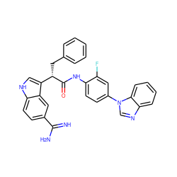 N=C(N)c1ccc2[nH]cc([C@H](Cc3ccccc3)C(=O)Nc3ccc(-n4cnc5ccccc54)cc3F)c2c1 ZINC000014950740