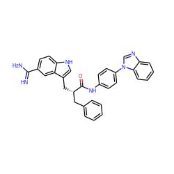 N=C(N)c1ccc2[nH]cc(C[C@@H](Cc3ccccc3)C(=O)Nc3ccc(-n4cnc5ccccc54)cc3)c2c1 ZINC000014950842