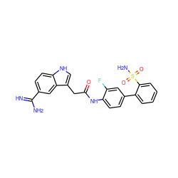 N=C(N)c1ccc2[nH]cc(CC(=O)Nc3ccc(-c4ccccc4S(N)(=O)=O)cc3F)c2c1 ZINC000013835124