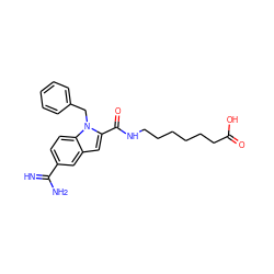 N=C(N)c1ccc2c(c1)cc(C(=O)NCCCCCCC(=O)O)n2Cc1ccccc1 ZINC000013764965