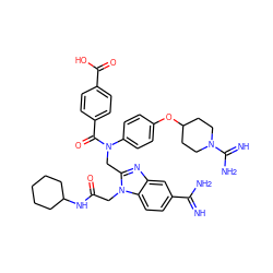 N=C(N)c1ccc2c(c1)nc(CN(C(=O)c1ccc(C(=O)O)cc1)c1ccc(OC3CCN(C(=N)N)CC3)cc1)n2CC(=O)NC1CCCCC1 ZINC000028376825