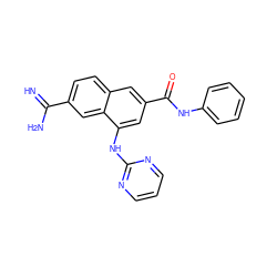 N=C(N)c1ccc2cc(C(=O)Nc3ccccc3)cc(Nc3ncccn3)c2c1 ZINC000026834393