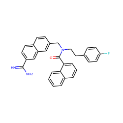 N=C(N)c1ccc2ccc(CN(CCc3ccc(F)cc3)C(=O)c3cccc4ccccc34)cc2c1 ZINC000028524760