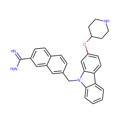 N=C(N)c1ccc2ccc(Cn3c4ccccc4c4ccc(OC5CCNCC5)cc43)cc2c1 ZINC000028094311