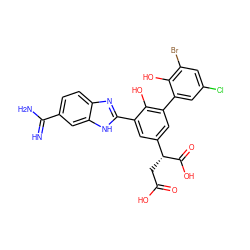 N=C(N)c1ccc2nc(-c3cc([C@@H](CC(=O)O)C(=O)O)cc(-c4cc(Cl)cc(Br)c4O)c3O)[nH]c2c1 ZINC000014956798