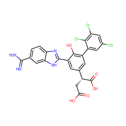 N=C(N)c1ccc2nc(-c3cc([C@@H](CC(=O)O)C(=O)O)cc(-c4cc(Cl)cc(Cl)c4Cl)c3O)[nH]c2c1 ZINC000014956973