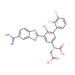 N=C(N)c1ccc2nc(-c3cc([C@@H](CC(=O)O)C(=O)O)cc(-c4cccc(Cl)c4Cl)c3O)[nH]c2c1 ZINC000014956988