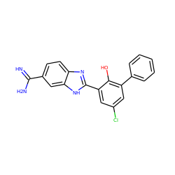 N=C(N)c1ccc2nc(-c3cc(Cl)cc(-c4ccccc4)c3O)[nH]c2c1 ZINC000013863699