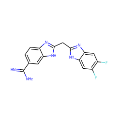 N=C(N)c1ccc2nc(Cc3nc4cc(F)c(F)cc4[nH]3)[nH]c2c1 ZINC000028569917