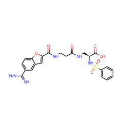 N=C(N)c1ccc2oc(C(=O)NCCC(=O)NC[C@H](NS(=O)(=O)c3ccccc3)C(=O)O)cc2c1 ZINC000013776201