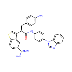 N=C(N)c1ccc2scc([C@@H](Cc3ccc(N)cc3)C(=O)Nc3ccc(-n4cnc5ccccc54)cc3)c2c1 ZINC000014950903