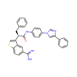 N=C(N)c1ccc2scc([C@@H](Cc3ccccc3)C(=O)Nc3ccc(-n4cnc(-c5ccccc5)c4)cc3)c2c1 ZINC000014950939