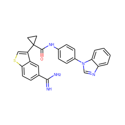 N=C(N)c1ccc2scc(C3(C(=O)Nc4ccc(-n5cnc6ccccc65)cc4)CC3)c2c1 ZINC000014950926