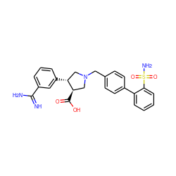 N=C(N)c1cccc([C@@H]2CN(Cc3ccc(-c4ccccc4S(N)(=O)=O)cc3)C[C@H]2C(=O)O)c1 ZINC000001903116