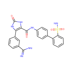 N=C(N)c1cccc(-c2[nH]c(=O)[nH]c2C(=O)Nc2ccc(-c3ccccc3S(N)(=O)=O)cc2)c1 ZINC000027711931