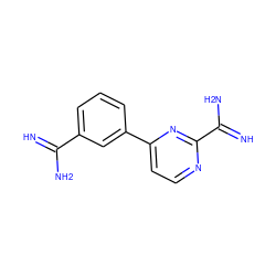 N=C(N)c1cccc(-c2ccnc(C(=N)N)n2)c1 ZINC000000011930