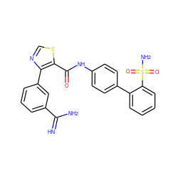 N=C(N)c1cccc(-c2ncsc2C(=O)Nc2ccc(-c3ccccc3S(N)(=O)=O)cc2)c1 ZINC000027723924