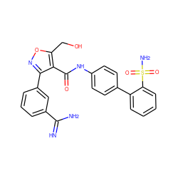 N=C(N)c1cccc(-c2noc(CO)c2C(=O)Nc2ccc(-c3ccccc3S(N)(=O)=O)cc2)c1 ZINC000027758299