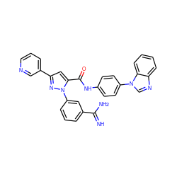 N=C(N)c1cccc(-n2nc(-c3cccnc3)cc2C(=O)Nc2ccc(-n3cnc4ccccc43)cc2)c1 ZINC000014950715