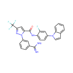 N=C(N)c1cccc(-n2nc(C(F)(F)F)cc2C(=O)Nc2ccc(-n3ccc4ccccc43)cc2F)c1 ZINC000014950686