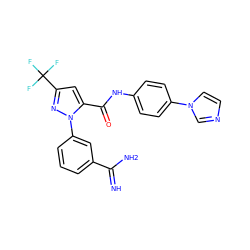 N=C(N)c1cccc(-n2nc(C(F)(F)F)cc2C(=O)Nc2ccc(-n3ccnc3)cc2)c1 ZINC000014950695