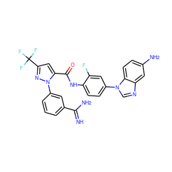 N=C(N)c1cccc(-n2nc(C(F)(F)F)cc2C(=O)Nc2ccc(-n3cnc4cc(N)ccc43)cc2F)c1 ZINC000014950676