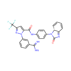 N=C(N)c1cccc(-n2nc(C(F)(F)F)cc2C(=O)Nc2ccc(N3C(=O)N=C4C=CC=C[C@H]43)cc2)c1 ZINC000014950689