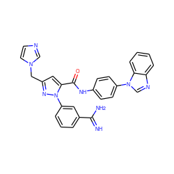 N=C(N)c1cccc(-n2nc(Cn3ccnc3)cc2C(=O)Nc2ccc(-n3cnc4ccccc43)cc2)c1 ZINC000014950699