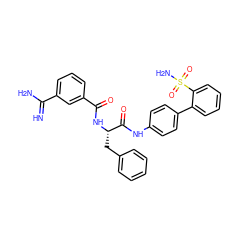 N=C(N)c1cccc(C(=O)N[C@@H](Cc2ccccc2)C(=O)Nc2ccc(-c3ccccc3S(N)(=O)=O)cc2)c1 ZINC000026741949