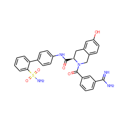 N=C(N)c1cccc(C(=O)N2Cc3ccc(O)cc3C[C@@H]2C(=O)Nc2ccc(-c3ccccc3S(N)(=O)=O)cc2)c1 ZINC000026748893