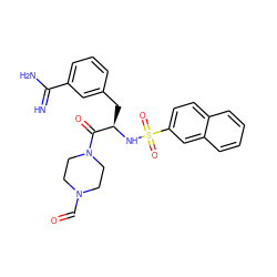 N=C(N)c1cccc(C[C@@H](NS(=O)(=O)c2ccc3ccccc3c2)C(=O)N2CCN(C=O)CC2)c1 ZINC000013765419