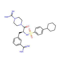 N=C(N)c1cccc(C[C@H](NS(=O)(=O)c2ccc(C3CCCCC3)cc2)C(=O)N2CCN(C(=N)N)CC2)c1 ZINC000034689213