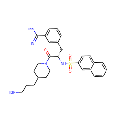 N=C(N)c1cccc(C[C@H](NS(=O)(=O)c2ccc3ccccc3c2)C(=O)N2CCC(CCCN)CC2)c1 ZINC000034717907