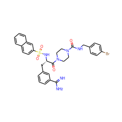 N=C(N)c1cccc(C[C@H](NS(=O)(=O)c2ccc3ccccc3c2)C(=O)N2CCN(C(=O)NCc3ccc(Br)cc3)CC2)c1 ZINC000299855976