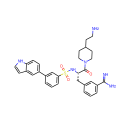 N=C(N)c1cccc(C[C@H](NS(=O)(=O)c2cccc(-c3ccc4[nH]ccc4c3)c2)C(=O)N2CCC(CCN)CC2)c1 ZINC000049889514