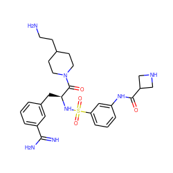 N=C(N)c1cccc(C[C@H](NS(=O)(=O)c2cccc(NC(=O)C3CNC3)c2)C(=O)N2CCC(CCN)CC2)c1 ZINC000044387369