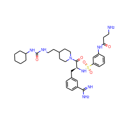 N=C(N)c1cccc(C[C@H](NS(=O)(=O)c2cccc(NC(=O)CCN)c2)C(=O)N2CCC(CCNC(=O)NC3CCCCC3)CC2)c1 ZINC000169323450