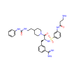 N=C(N)c1cccc(C[C@H](NS(=O)(=O)c2cccc(NC(=O)CCN)c2)C(=O)N2CCC(CCNC(=O)Nc3ccccc3)CC2)c1 ZINC000169323446