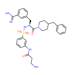 N=C(N)c1cccc(C[C@H](NS(=O)(=O)c2cccc(NC(=O)CCN)c2)C(=O)N2CCC(Cc3ccccc3)CC2)c1 ZINC000044305278