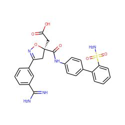 N=C(N)c1cccc(C2=NO[C@@](CC(=O)O)(C(=O)Nc3ccc(-c4ccccc4S(N)(=O)=O)cc3)C2)c1 ZINC000013799303