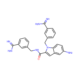 N=C(N)c1cccc(CNC(=O)c2cc3cc(N)ccc3n2Cc2cccc(C(=N)N)c2)c1 ZINC000013474310