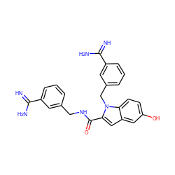 N=C(N)c1cccc(CNC(=O)c2cc3cc(O)ccc3n2Cc2cccc(C(=N)N)c2)c1 ZINC000004631092