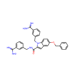 N=C(N)c1cccc(CNC(=O)c2cc3cc(OCc4ccccc4)ccc3n2Cc2cccc(C(=N)N)c2)c1 ZINC000003815857